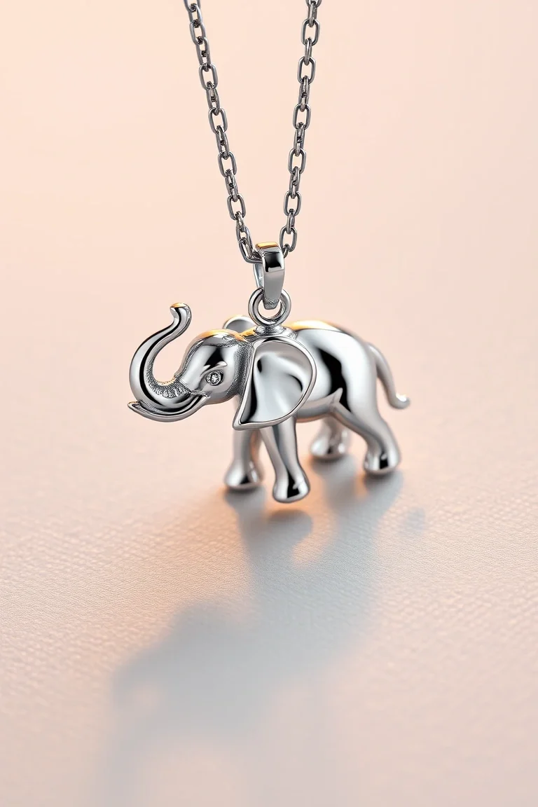 Sterling Silver Elephant Necklace with Cubic Zirconia