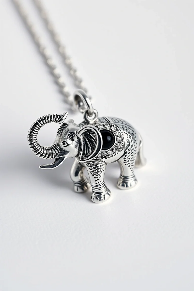 Sterling Silver Elephant With Onyx