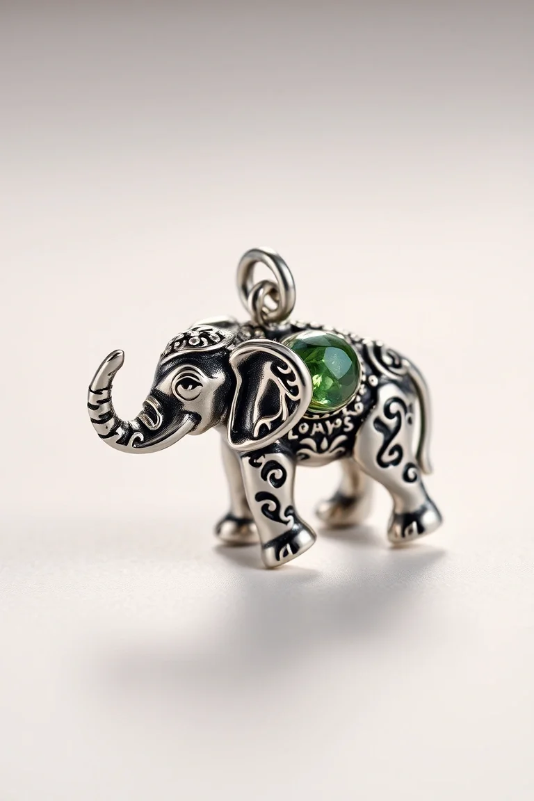 Sterling Silver Elephant With Stone
