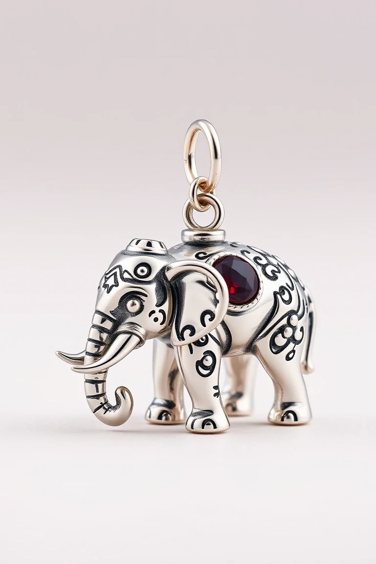 Sterling Silver Elephant With Stone