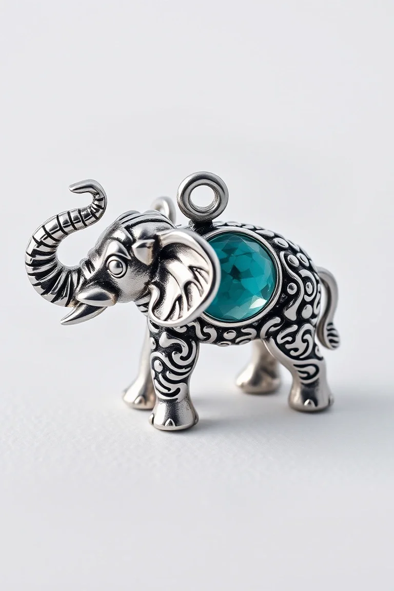 Sterling Silver Elephant With Stone