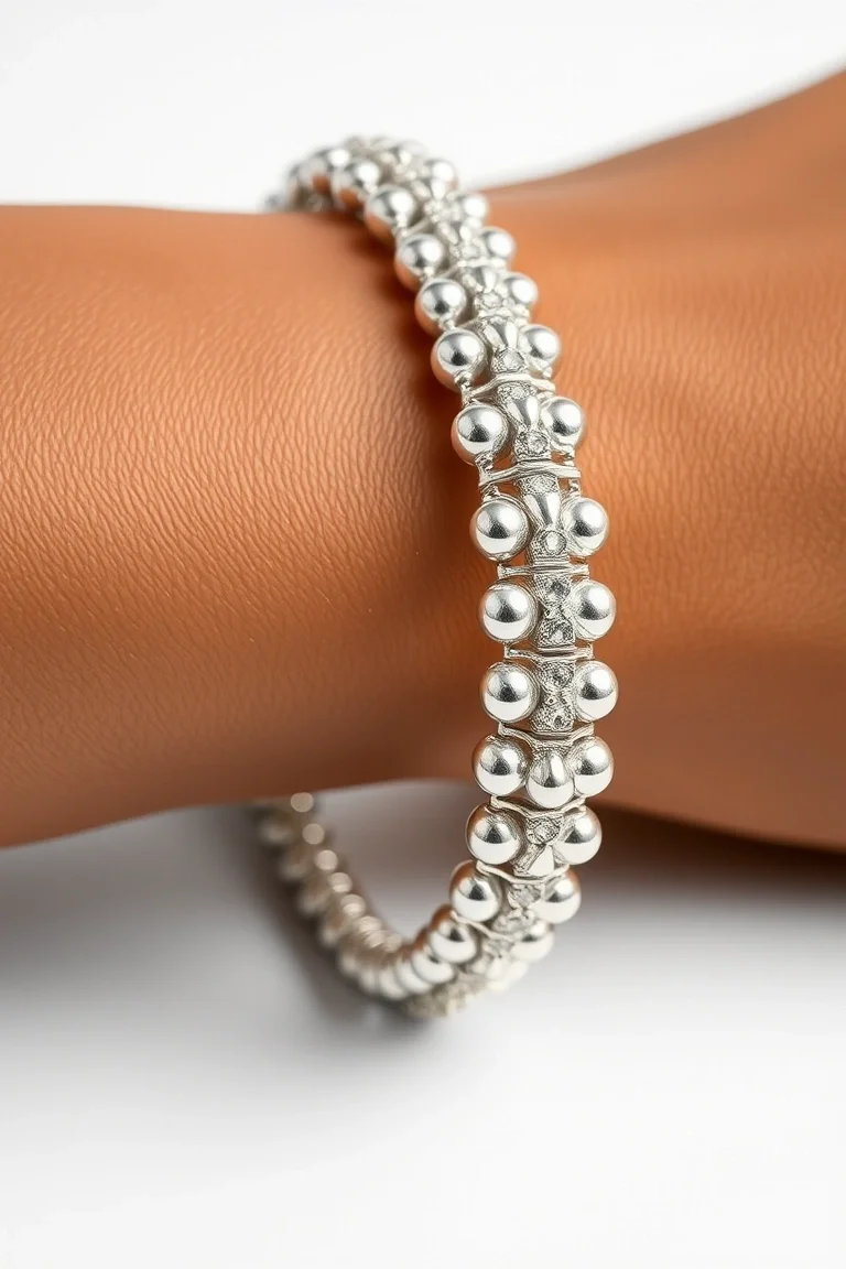 Sterling Silver Fancy Beaded Bracelet