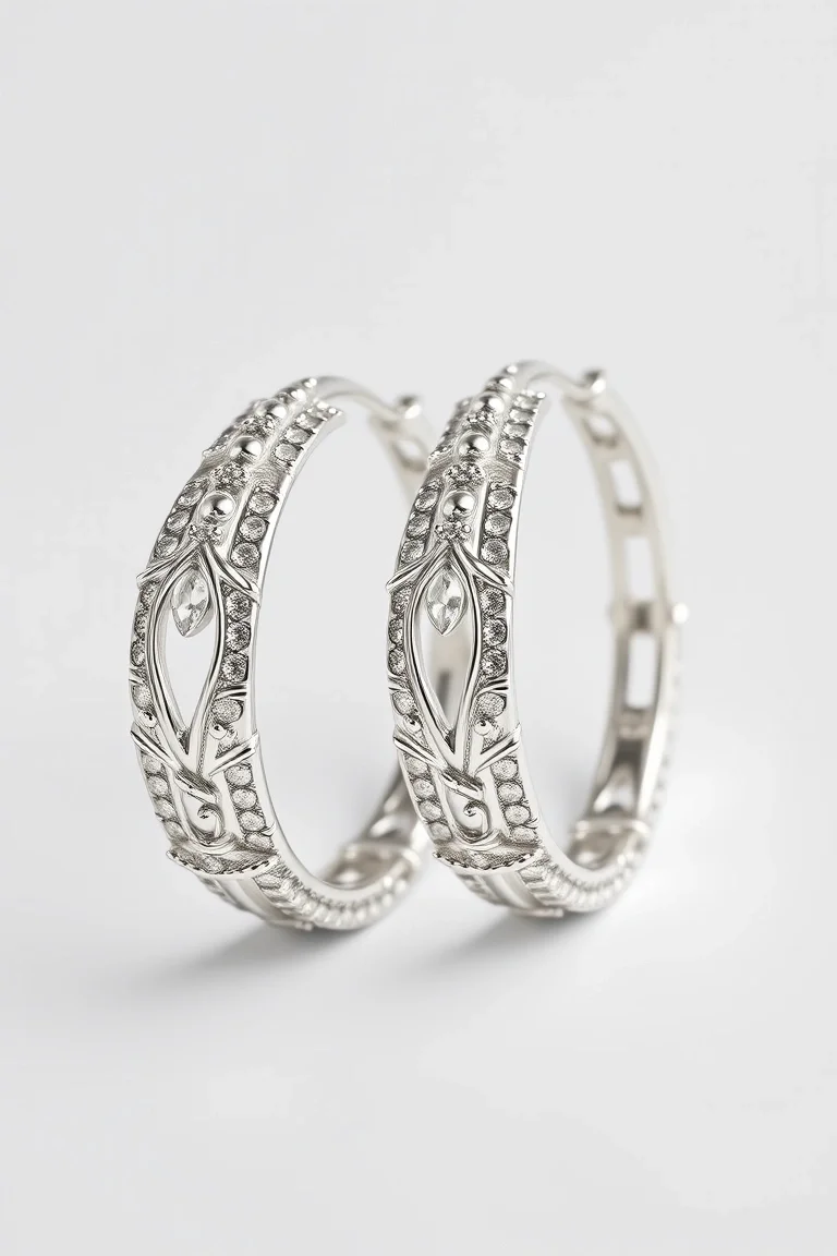 Sterling Silver Fancy Hoop Earrings