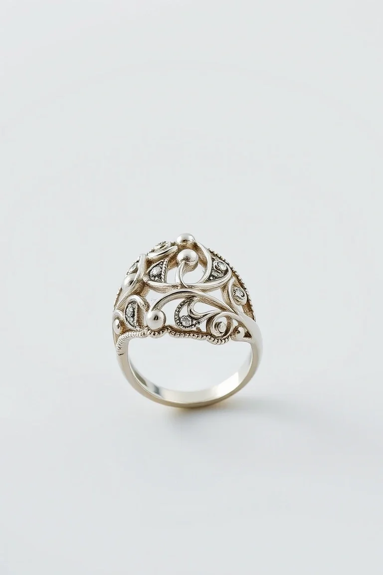 Sterling Silver Filigree Ring/Size 6