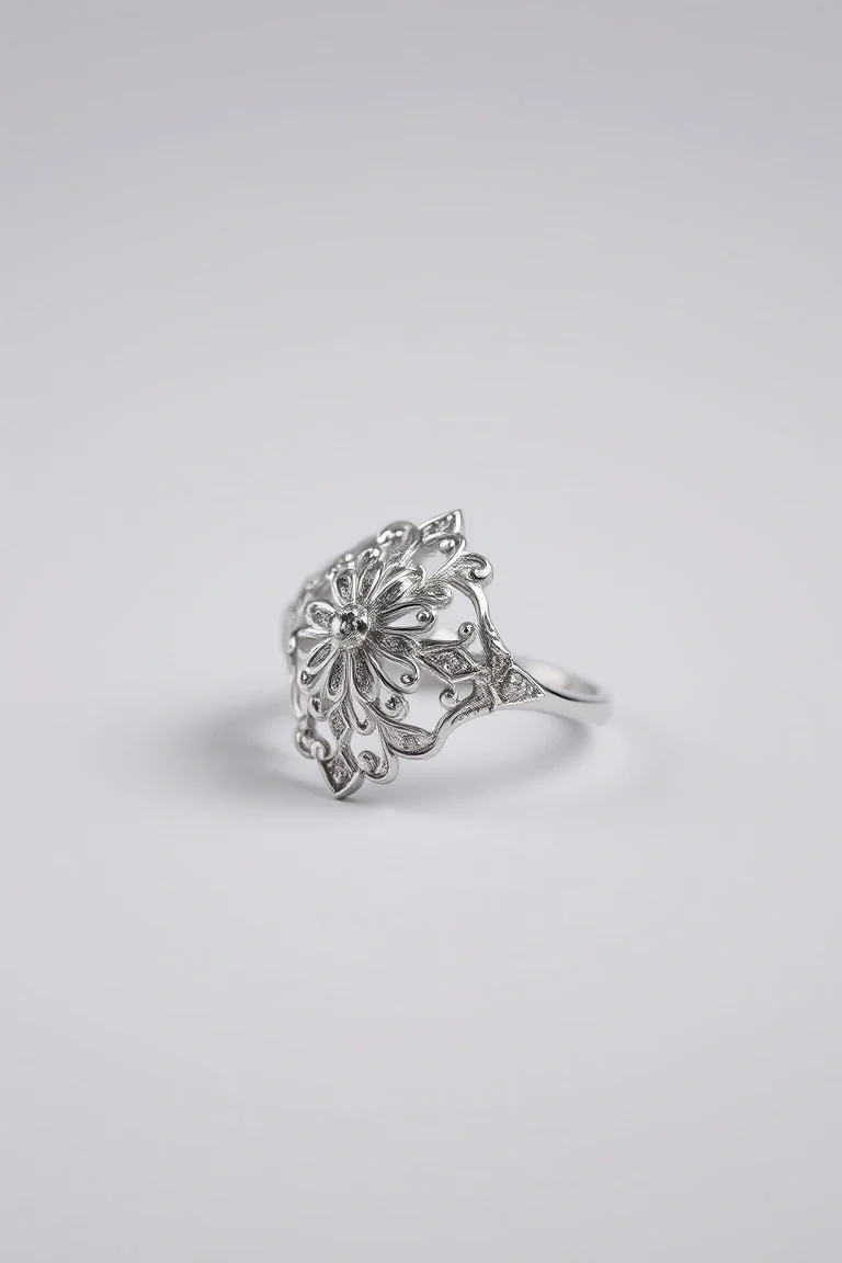 Sterling Silver Filigree Ring/Size 8
