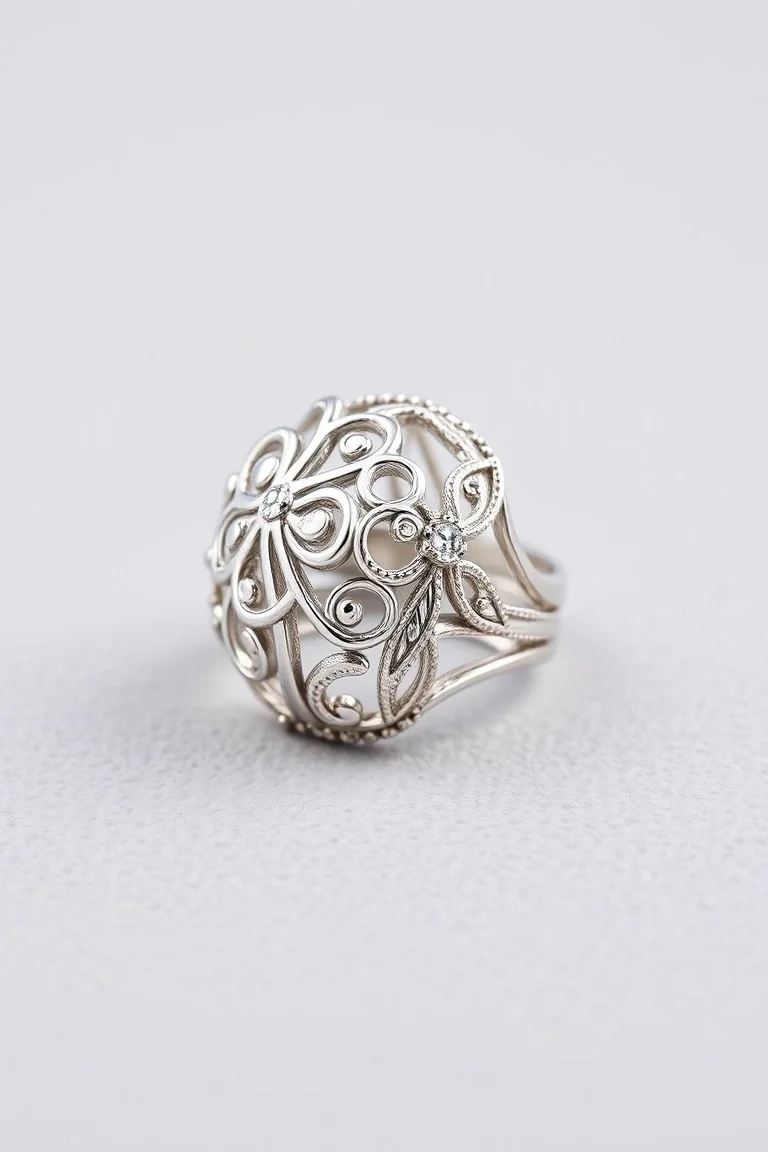 Sterling Silver Filigree Ring/Size 8