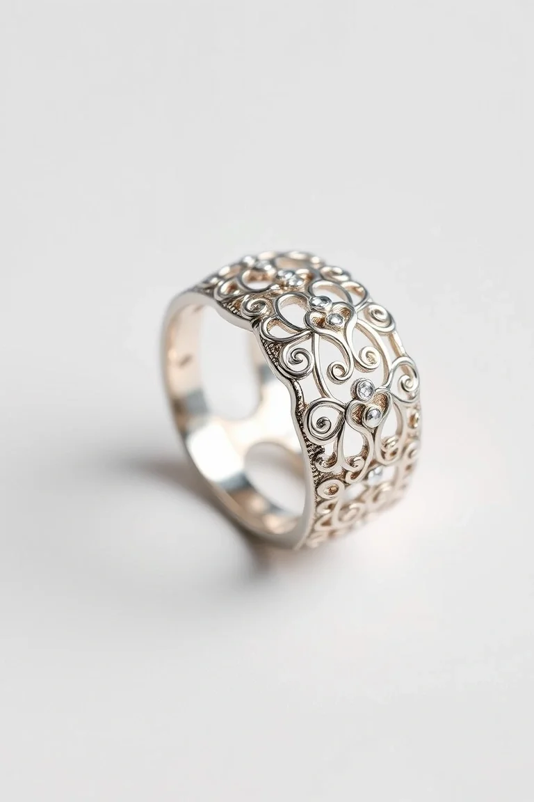 Sterling Silver Filigree Ring/Size 8