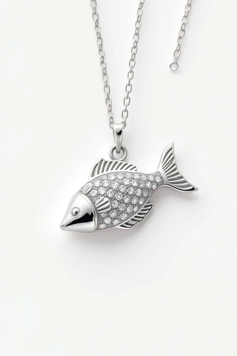 Sterling Silver Fish Necklace with Cubic Zirconia