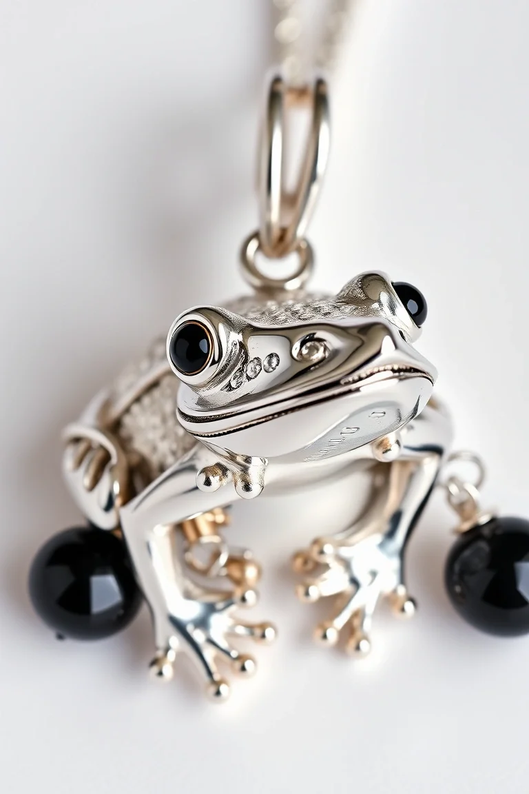 Sterling Silver Frog With Onyx