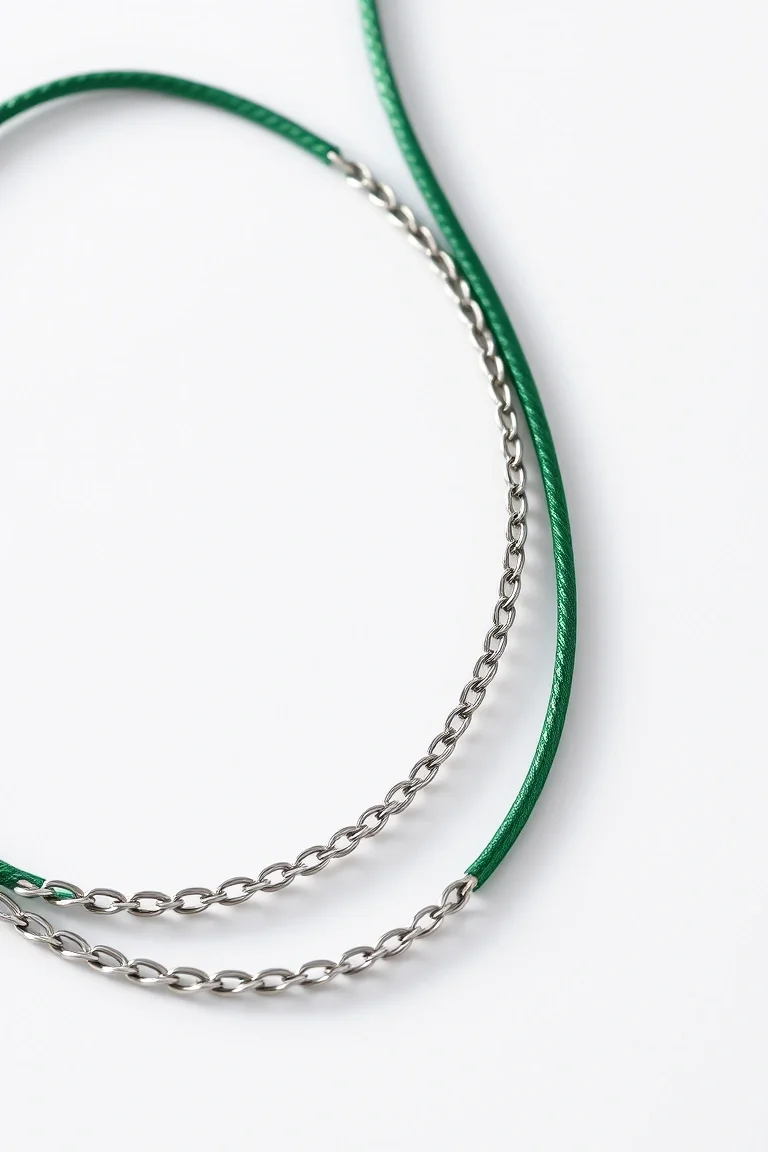 Sterling Silver Green Neck Cord 16 In.