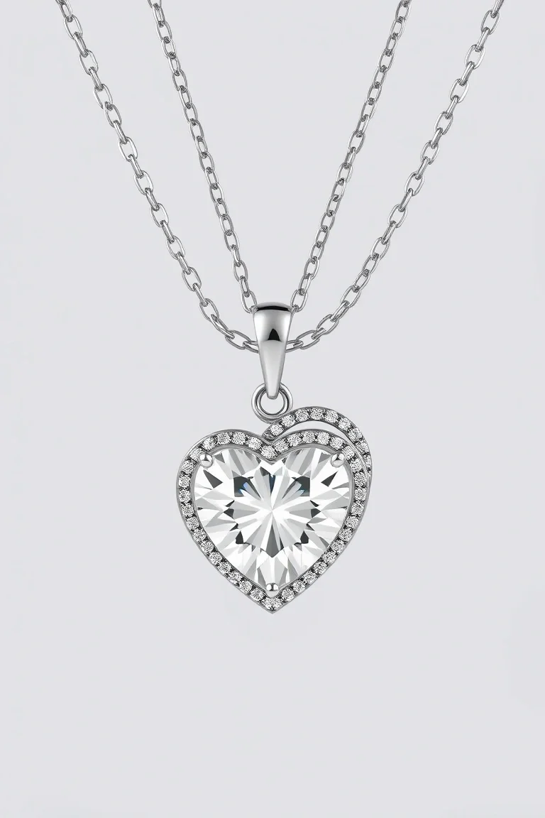 Sterling Silver Heart Necklace with Cubic Zirconia