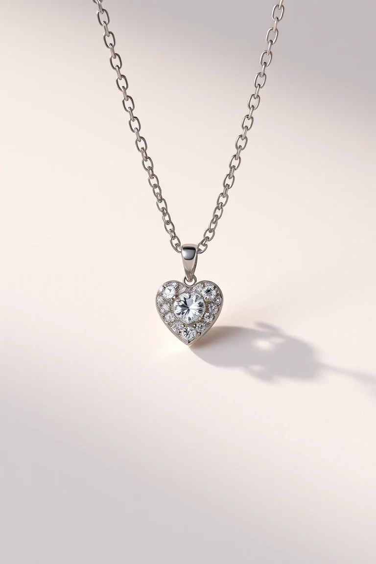 Sterling Silver Heart Necklace with Cubic Zirconia