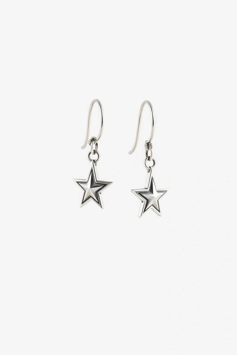Sterling Silver Hoop With Star Earrings
