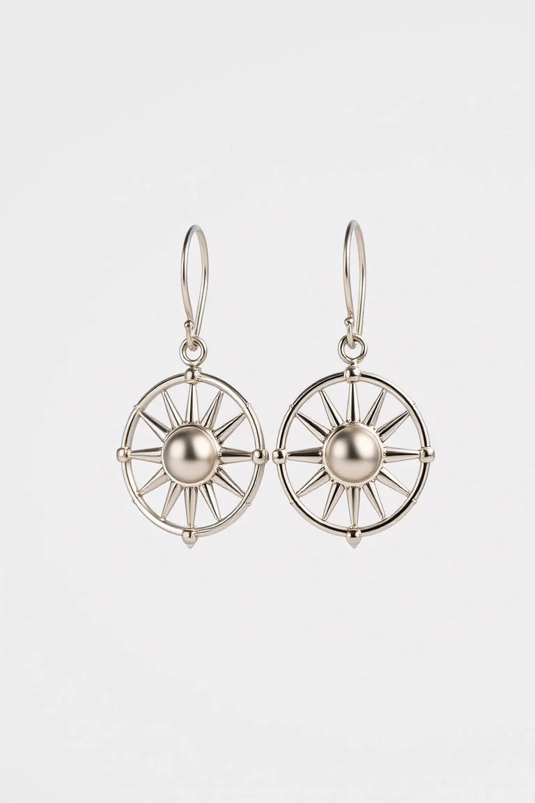 Sterling Silver Hoop With Sun Earrings