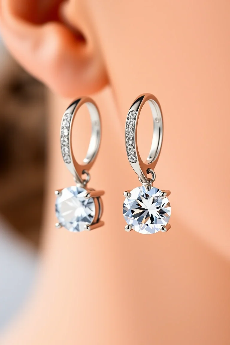 Sterling Silver Leverback Cubic Zirconia Earrings