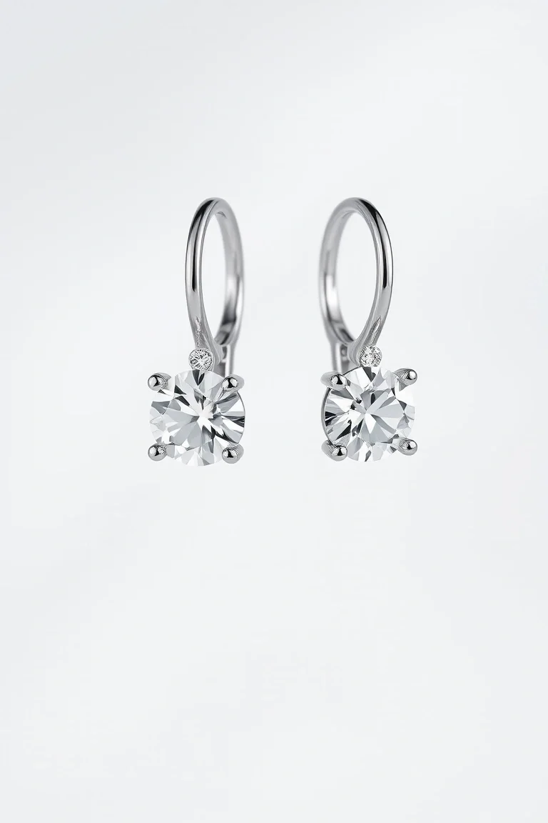 Sterling Silver Leverback Cubic Zirconia Earrings