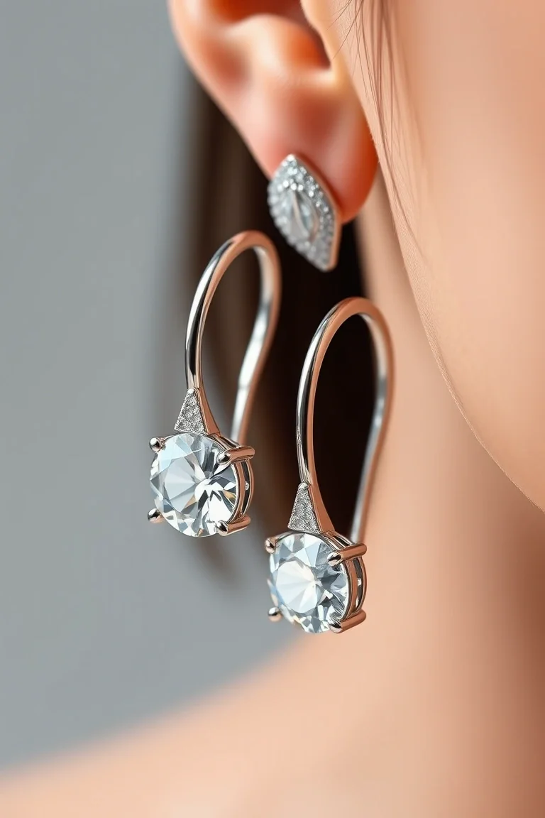 Sterling Silver Leverback Cubic Zirconia Earrings