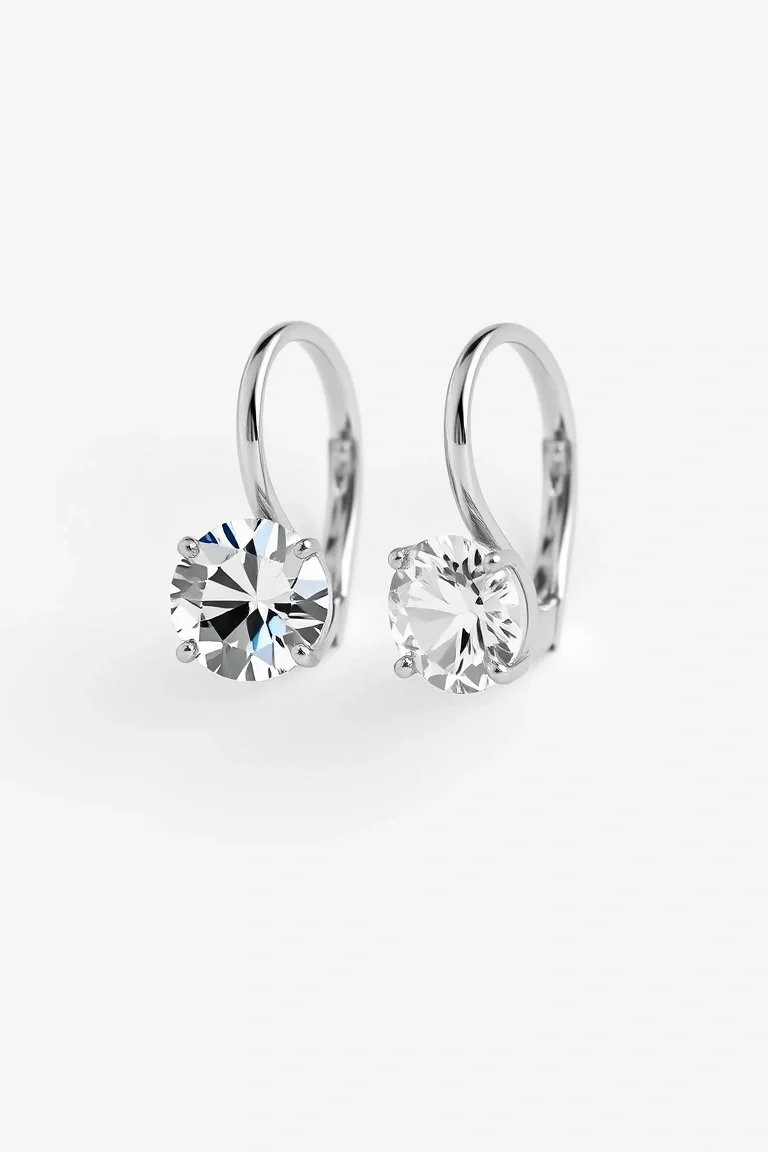 Sterling Silver Leverback Cubic Zirconia Earrings