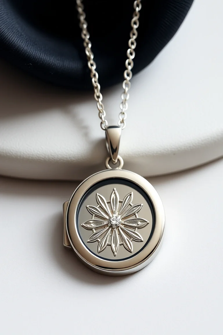 Sterling Silver Locket On Necklace 24 In.