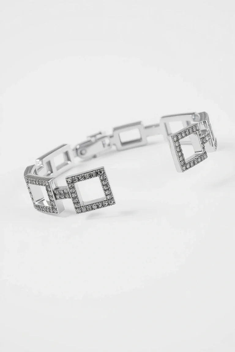 Sterling Silver Marcasite Bracelet, Open Square Link, 7.5 In.
