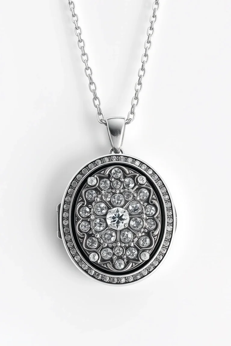 Sterling Silver Marcasite Locket On Chain 24 In.
