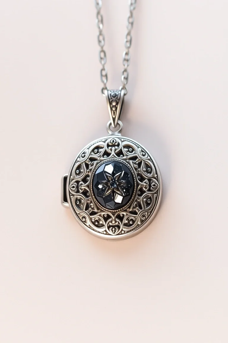 Sterling Silver Marcasite Locket On Chain 24 In.