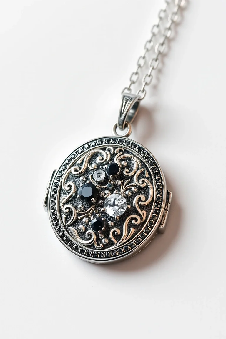 Sterling Silver Marcasite Locket On Chain 24 In.
