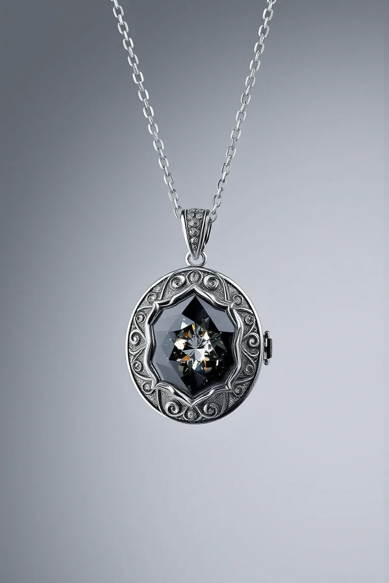 Sterling Silver Marcasite Locket On Chain 24 In.