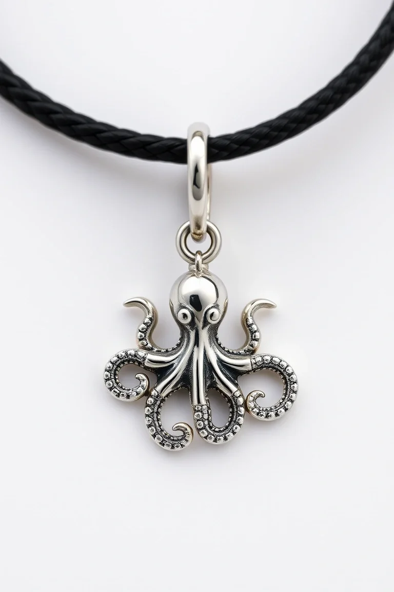 Sterling Silver Octopus charm with 16in neck cord
