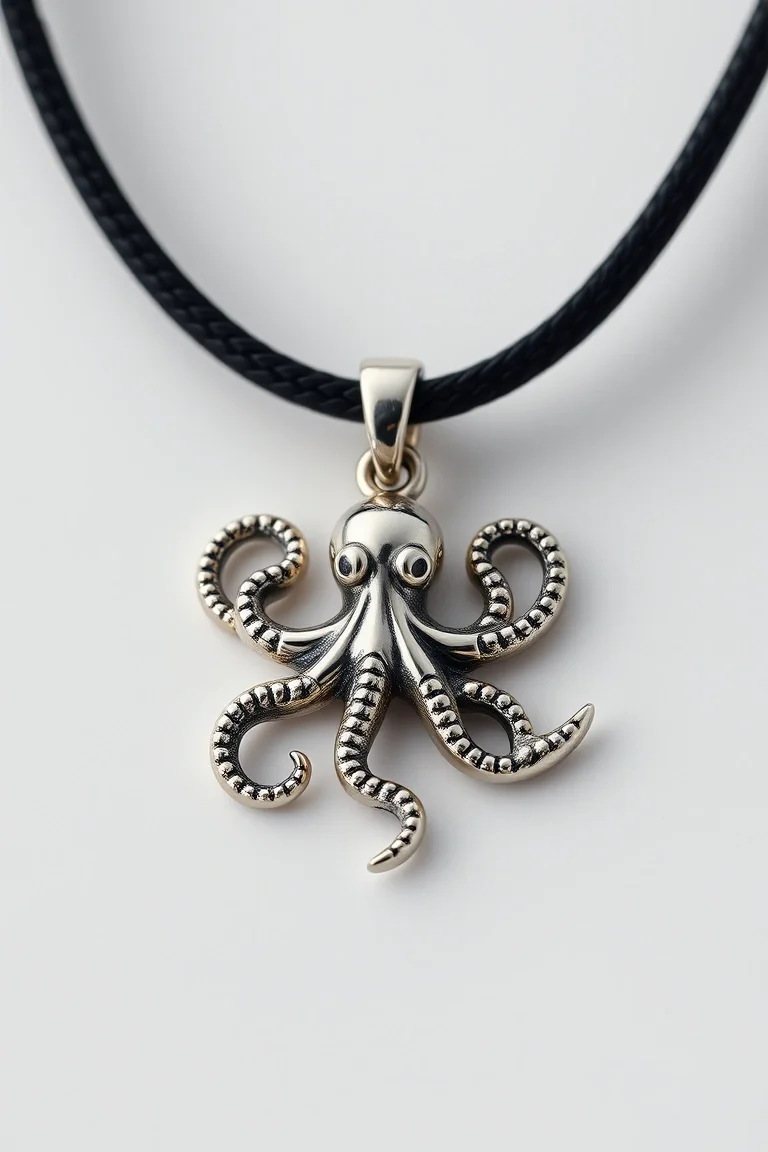 Sterling Silver Octopus charm with 16in neck cord