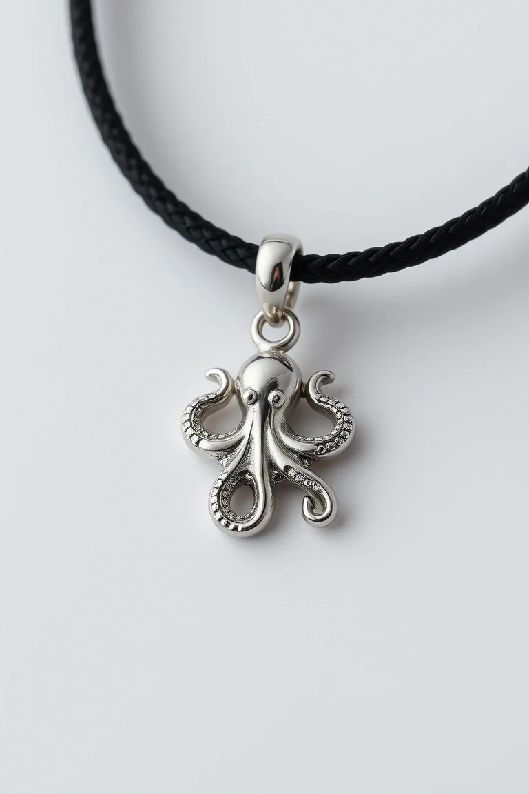 Sterling Silver Octopus charm with 18in neck cord