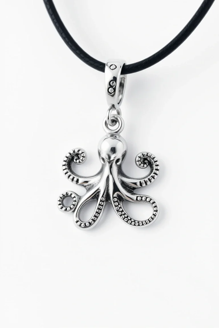 Sterling Silver Octopus charm with 18in neck cord