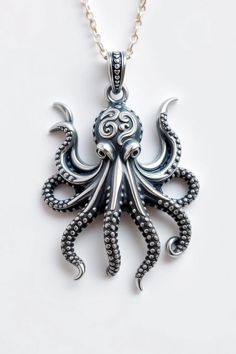 Sterling Silver Octopus With Onyx