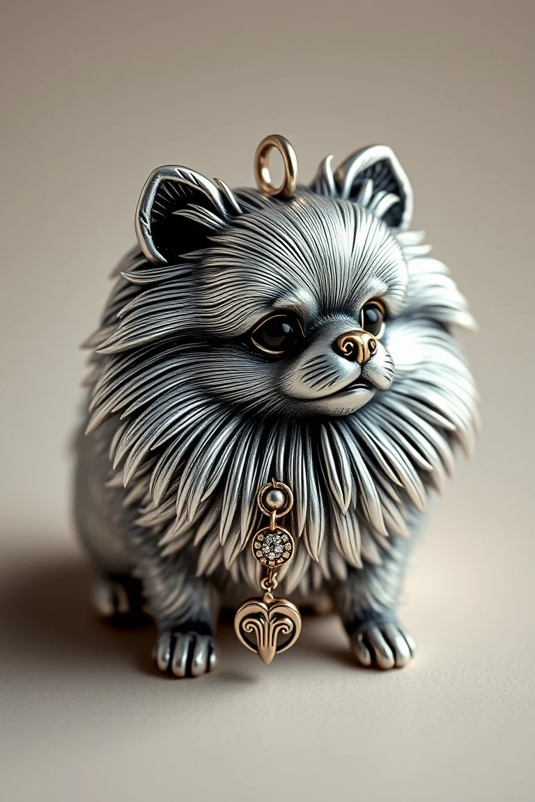 Sterling Silver Pomeranian Antiqued