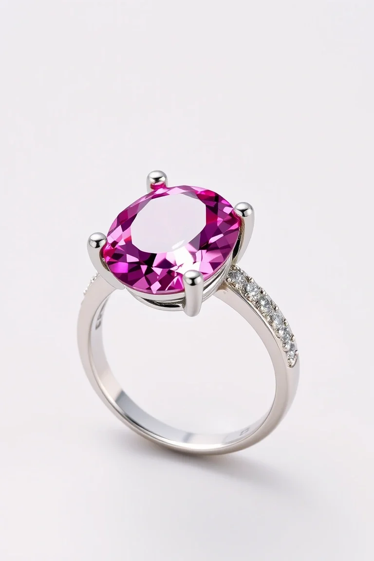 Sterling Silver Ring w/Pink CZ Size 8