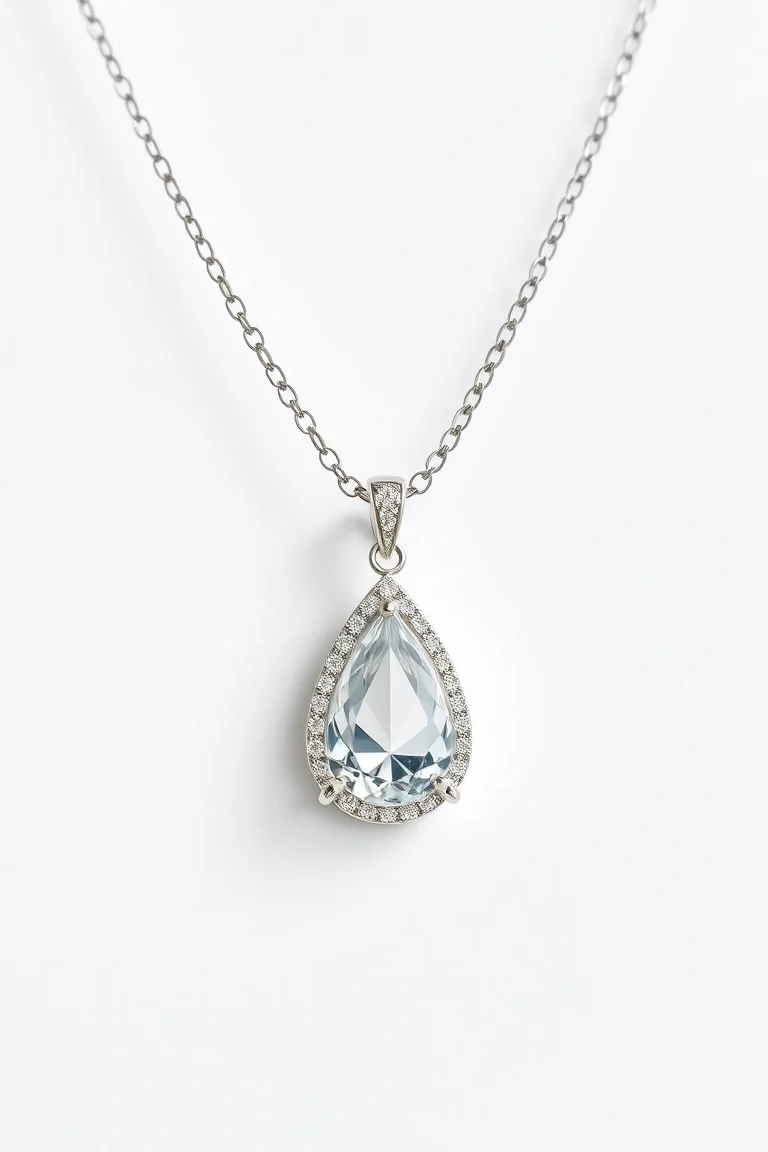 Sterling Silver Teardrop Necklace with Cubic Zirconia