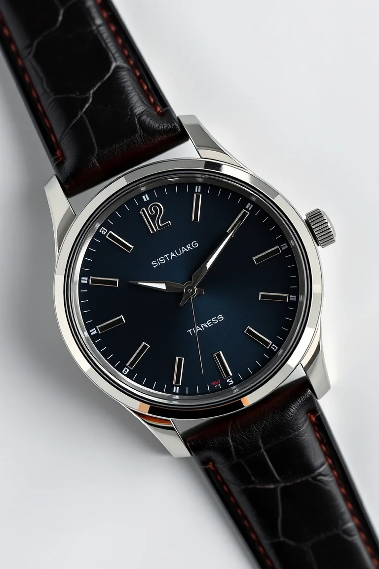 Unisex, Solid Stainless Steel, Leather Band, Titanium Color Dial